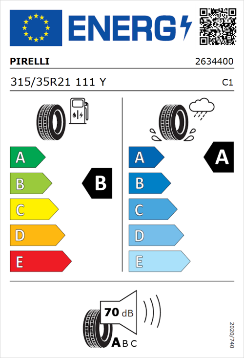Tyre Label for Pirelli P Zero 315/35R21 111Y