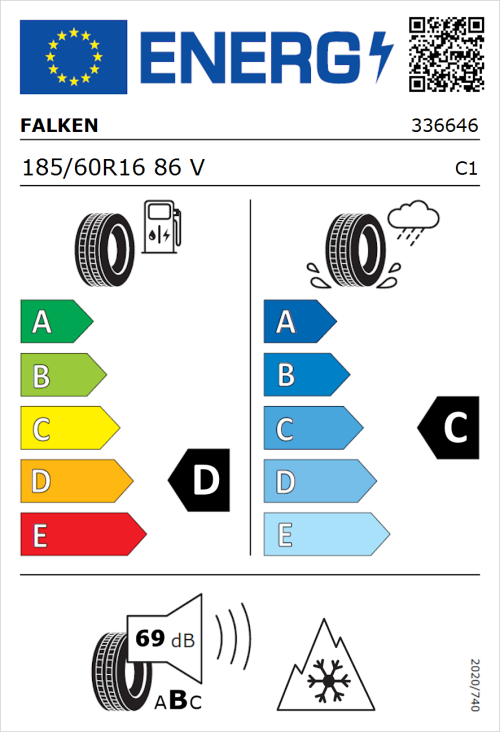 Tyre Label for Falken Euroall Season AS210 185/60R16 86V