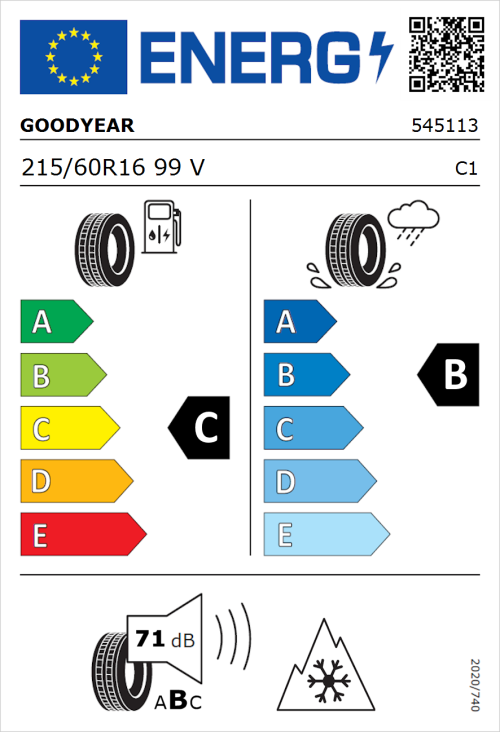 Tyre Label for Goodyear Vector 4Seasons Gen-3 215/60R16 99V