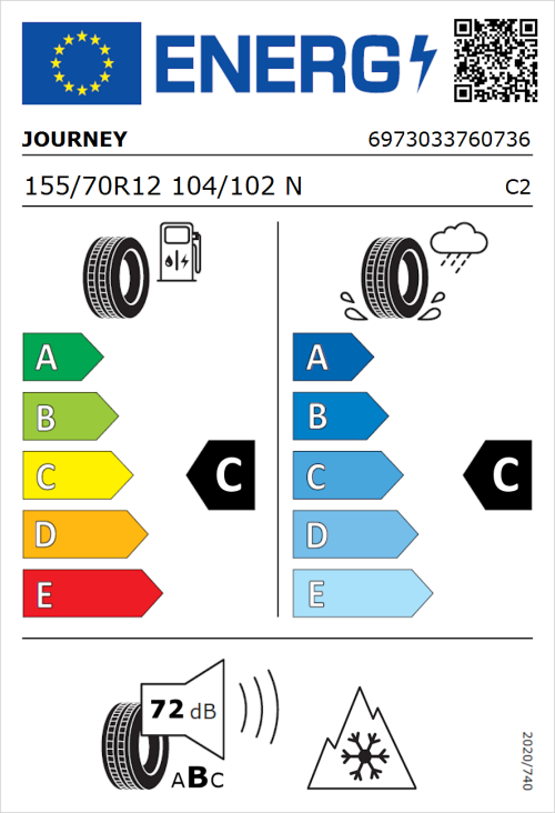 Tyre Label for Journey WR301 155/70R12 104/102N