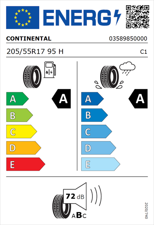 Tyre Label for Continental EcoContact 6 205/55R17 95H