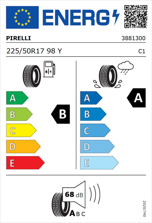 Tyre Label for Pirelli Powergy 225/50R17 98Y