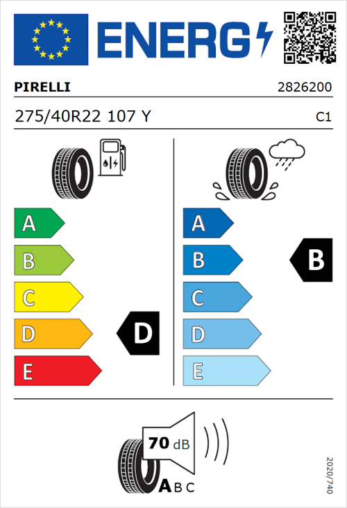 Tyre Label for Pirelli P Zero 275/40R22 107Y