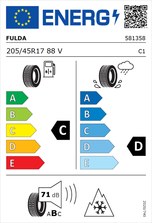 Tyre Label for Fulda Kristall Control HP2 205/45R17 88V