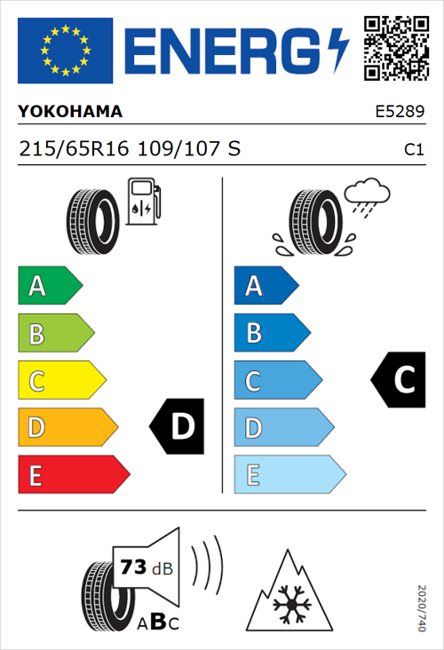 Tyre Label for Yokohama Geolandar-G015 215/65R16 109/107S