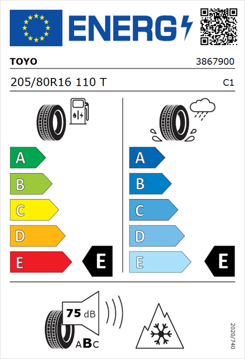 Tyre Label for Toyo Open Country ATIII 205/80R16 110T