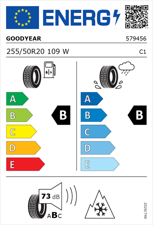 Tyre Label for Goodyear Vector 4Seasons Gen 3 SUV 255/50R20 109W