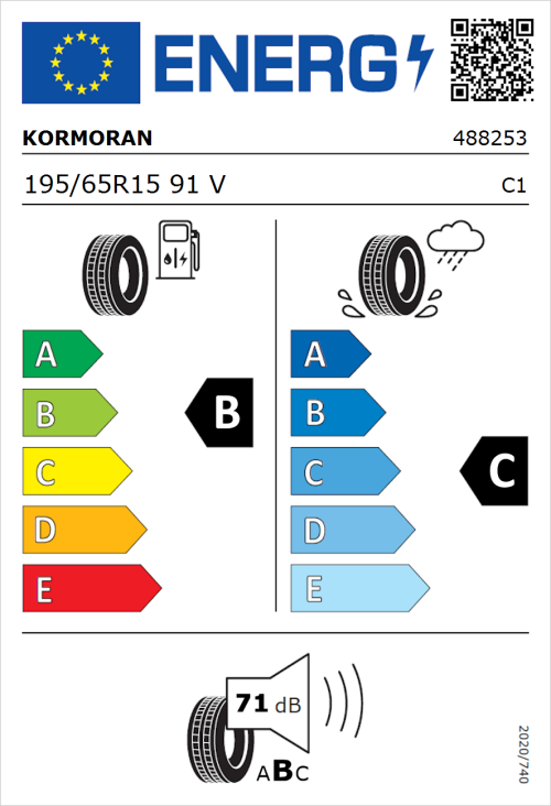Tyre Label for Kormoran Summer 3 195/65R15 91V