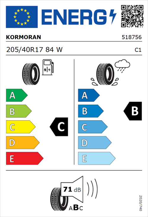 Tyre Label for Kormoran Summer 3 205/40R17 84W