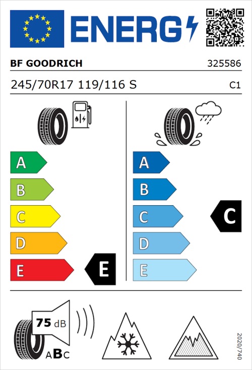 Tyre Label for BF Goodrich All-Terrain T/A KO3 245/70R17 119/116S