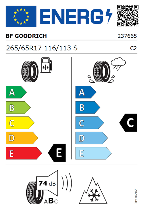 Tyre Label for BF Goodrich All-Terrain T/A KO3 265/65R17 116/113S