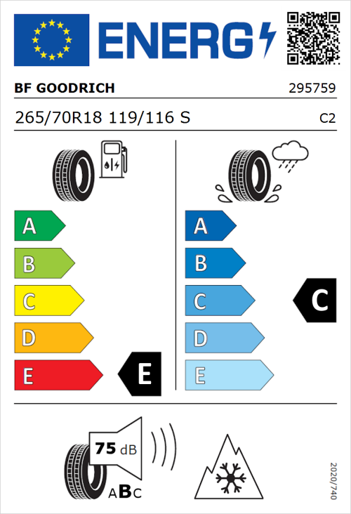 Tyre Label for BF Goodrich All-Terrain T/A KO3 265/70R18 119/116S